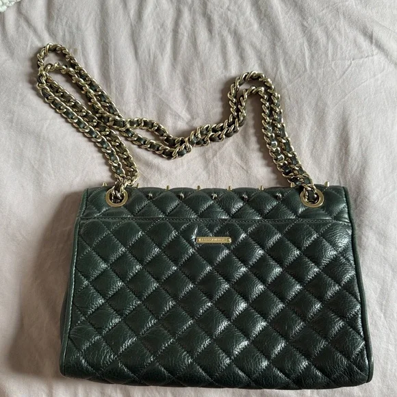 Rebecca Minkoff Quilted Affair Studed Green Chain Shoulder/Crossbody Bag - Picture 2 of 10